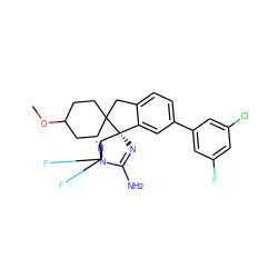 COC1CCC2(CC1)Cc1ccc(-c3cc(F)cc(Cl)c3)cc1[C@]21N=C(N)N2CC(F)(F)CN=C21 ZINC000199086030