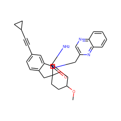 COC1CCC2(CC1)Cc1ccc(C#CC3CC3)cc1[C@]21N=C(N)N(Cc2cnc3ccccc3n2)C1=O ZINC000205939588