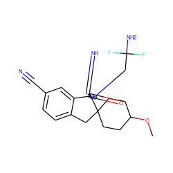 COC1CCC2(CC1)Cc1ccc(C#N)cc1[C@]21NC(=N)N(CC(N)(F)F)C1=O ZINC001772587211