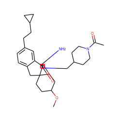 COC1CCC2(CC1)Cc1ccc(CCC3CC3)cc1[C@]21N=C(N)N(CC2CCN(C(C)=O)CC2)C1=O ZINC000201208749