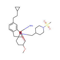 COC1CCC2(CC1)Cc1ccc(CCC3CC3)cc1[C@]21N=C(N)N(CC2CCN(S(C)(=O)=O)CC2)C1=O ZINC000205939789