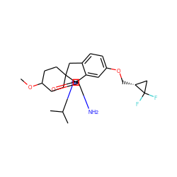 COC1CCC2(CC1)Cc1ccc(OC[C@@H]3CC3(F)F)cc1[C@]21N=C(N)N(C(C)C)C1=O ZINC000201269492