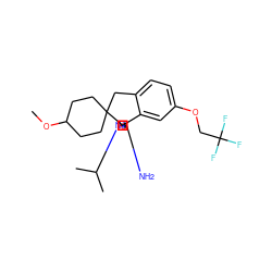 COC1CCC2(CC1)Cc1ccc(OCC(F)(F)F)cc1[C@]21N=C(N)N(C(C)C)O1 ZINC000150048659