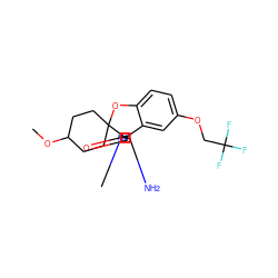 COC1CCC2(CC1)Oc1ccc(OCC(F)(F)F)cc1[C@@]21N=C(N)N(C)C1=O ZINC000140682225