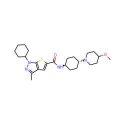 COC1CCN([C@H]2CC[C@H](NC(=O)c3cc4c(C)nn(C5CCCCC5)c4s3)CC2)CC1 ZINC000261128010