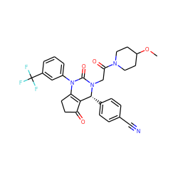 COC1CCN(C(=O)CN2C(=O)N(c3cccc(C(F)(F)F)c3)C3=C(C(=O)CC3)[C@H]2c2ccc(C#N)cc2)CC1 ZINC001772629717