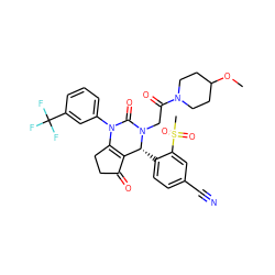 COC1CCN(C(=O)CN2C(=O)N(c3cccc(C(F)(F)F)c3)C3=C(C(=O)CC3)[C@H]2c2ccc(C#N)cc2S(C)(=O)=O)CC1 ZINC001772606155