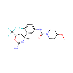 COC1CCN(C(=O)Nc2ccc(F)c([C@]3(C)C[C@@H](C(F)(F)F)OC(N)=N3)c2)CC1 ZINC000218664128