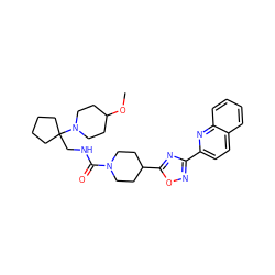 COC1CCN(C2(CNC(=O)N3CCC(c4nc(-c5ccc6ccccc6n5)no4)CC3)CCCC2)CC1 ZINC000072179750