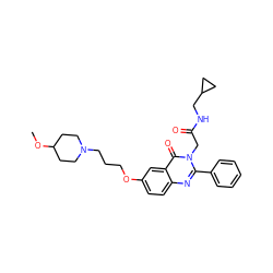 COC1CCN(CCCOc2ccc3nc(-c4ccccc4)n(CC(=O)NCC4CC4)c(=O)c3c2)CC1 ZINC000058661041