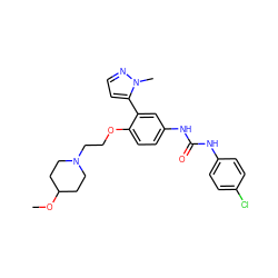 COC1CCN(CCOc2ccc(NC(=O)Nc3ccc(Cl)cc3)cc2-c2ccnn2C)CC1 ZINC000045254338