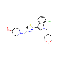 COC1CCN(Cc2csc(-c3cn(CC4CCOCC4)c4c(Cl)cccc34)n2)CC1 ZINC000071316411