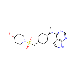 COC1CCN(S(=O)(=O)C[C@H]2CC[C@H](N(C)c3ncnc4[nH]ccc34)CC2)CC1 ZINC000261153477