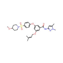 COC1CCN(S(=O)(=O)c2ccc(Oc3cc(OCC=C(C)C)cc(C(=O)Nc4cc(C)n(C)n4)c3)cc2)CC1 ZINC000084617234