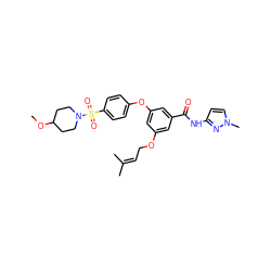 COC1CCN(S(=O)(=O)c2ccc(Oc3cc(OCC=C(C)C)cc(C(=O)Nc4ccn(C)n4)c3)cc2)CC1 ZINC000084617236