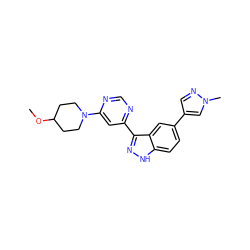 COC1CCN(c2cc(-c3n[nH]c4ccc(-c5cnn(C)c5)cc34)ncn2)CC1 ZINC000225567087