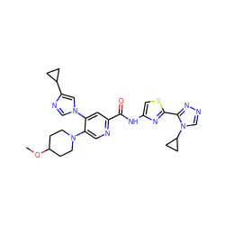 COC1CCN(c2cnc(C(=O)Nc3csc(-c4nncn4C4CC4)n3)cc2-n2cnc(C3CC3)c2)CC1 ZINC001772578143