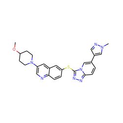 COC1CCN(c2cnc3ccc(Sc4nnc5ccc(-c6cnn(C)c6)cn45)cc3c2)CC1 ZINC000204974680