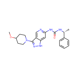 COC1CCN(c2n[nH]c3cc(NC(=O)N[C@H](C)c4ccccc4)ncc23)CC1 ZINC001772581224