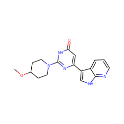 COC1CCN(c2nc(-c3c[nH]c4ncccc34)cc(=O)[nH]2)CC1 ZINC000101473300