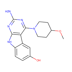 COC1CCN(c2nc(N)nc3[nH]c4ccc(O)cc4c23)CC1 ZINC000221375191