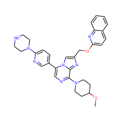 COC1CCN(c2ncc(-c3ccc(N4CCNCC4)nc3)n3cc(COc4ccc5ccccc5n4)nc23)CC1 ZINC001772624469