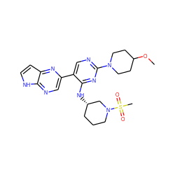 COC1CCN(c2ncc(-c3cnc4[nH]ccc4n3)c(N[C@H]3CCCN(S(C)(=O)=O)C3)n2)CC1 ZINC000168731453