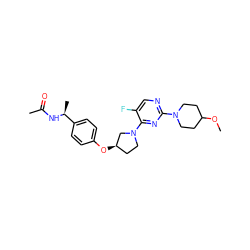 COC1CCN(c2ncc(F)c(N3CC[C@@H](Oc4ccc([C@H](C)NC(C)=O)cc4)C3)n2)CC1 ZINC000261170654