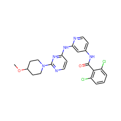 COC1CCN(c2nccc(Nc3cc(NC(=O)c4c(Cl)cccc4Cl)ccn3)n2)CC1 ZINC000299818725