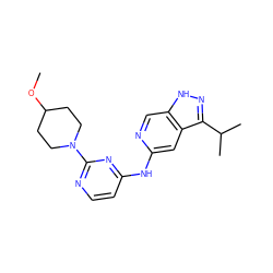 COC1CCN(c2nccc(Nc3cc4c(C(C)C)n[nH]c4cn3)n2)CC1 ZINC000299827396