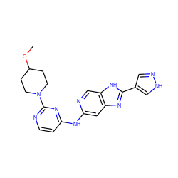 COC1CCN(c2nccc(Nc3cc4nc(-c5cn[nH]c5)[nH]c4cn3)n2)CC1 ZINC000219083123