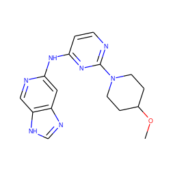 COC1CCN(c2nccc(Nc3cc4nc[nH]c4cn3)n2)CC1 ZINC000222736553