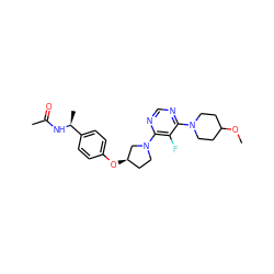 COC1CCN(c2ncnc(N3CC[C@@H](Oc4ccc([C@H](C)NC(C)=O)cc4)C3)c2F)CC1 ZINC000261149891