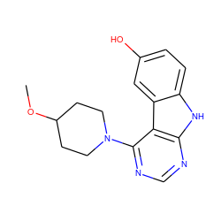 COC1CCN(c2ncnc3[nH]c4ccc(O)cc4c23)CC1 ZINC000221376765