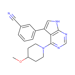 COC1CCN(c2ncnc3[nH]cc(-c4cccc(C#N)c4)c23)CC1 ZINC000299854722