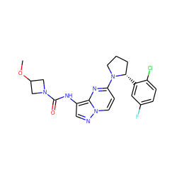 COC1CN(C(=O)Nc2cnn3ccc(N4CCC[C@@H]4c4cc(F)ccc4Cl)nc23)C1 ZINC000118401192