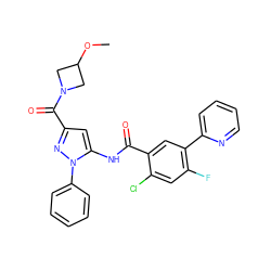 COC1CN(C(=O)c2cc(NC(=O)c3cc(-c4ccccn4)c(F)cc3Cl)n(-c3ccccc3)n2)C1 ZINC001772641414