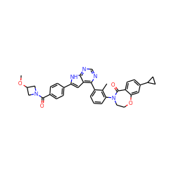 COC1CN(C(=O)c2ccc(-c3cc4c(-c5cccc(N6CCOc7cc(C8CC8)ccc7C6=O)c5C)ncnc4[nH]3)cc2)C1 ZINC000148711475