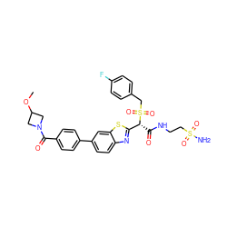 COC1CN(C(=O)c2ccc(-c3ccc4nc([C@@H](C(=O)NCCS(N)(=O)=O)S(=O)(=O)Cc5ccc(F)cc5)sc4c3)cc2)C1 ZINC000221949811