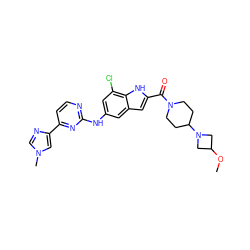 COC1CN(C2CCN(C(=O)c3cc4cc(Nc5nccc(-c6cn(C)cn6)n5)cc(Cl)c4[nH]3)CC2)C1 ZINC000205652303