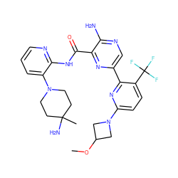 COC1CN(c2ccc(C(F)(F)F)c(-c3cnc(N)c(C(=O)Nc4ncccc4N4CCC(C)(N)CC4)n3)n2)C1 ZINC001772627073