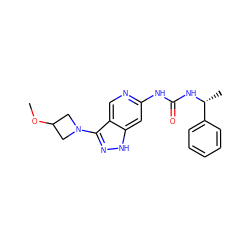 COC1CN(c2n[nH]c3cc(NC(=O)N[C@H](C)c4ccccc4)ncc23)C1 ZINC001772653626