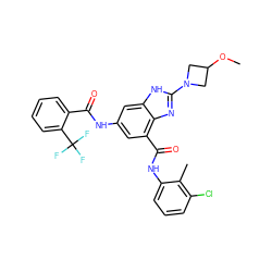 COC1CN(c2nc3c(C(=O)Nc4cccc(Cl)c4C)cc(NC(=O)c4ccccc4C(F)(F)F)cc3[nH]2)C1 ZINC000218690338