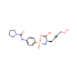 COCC#CC[C@@H](NS(=O)(=O)c1ccc(NC(=O)N2CCCC2)cc1)C(=O)O ZINC000013862452