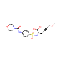 COCC#CC[C@@H](NS(=O)(=O)c1ccc(NC(=O)N2CCOCC2)cc1)C(=O)O ZINC000013862454