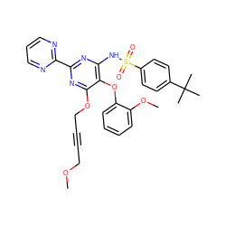 COCC#CCOc1nc(-c2ncccn2)nc(NS(=O)(=O)c2ccc(C(C)(C)C)cc2)c1Oc1ccccc1OC ZINC000028011059