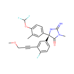 COCC#Cc1cc([C@@]2(c3ccc(OC(F)F)c(C)c3)NC(=N)N(C)C2=O)ccc1F ZINC000064512023