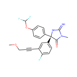 COCC#Cc1cc([C@@]2(c3ccc(OC(F)F)cc3)NC(=N)N(C)C2=O)ccc1F ZINC000064511898