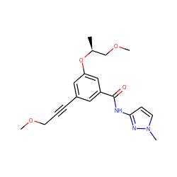 COCC#Cc1cc(O[C@@H](C)COC)cc(C(=O)Nc2ccn(C)n2)c1 ZINC000473120499