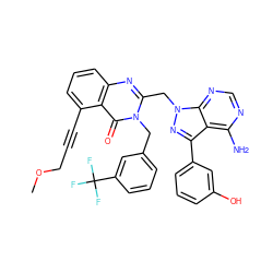 COCC#Cc1cccc2nc(Cn3nc(-c4cccc(O)c4)c4c(N)ncnc43)n(Cc3cccc(C(F)(F)F)c3)c(=O)c12 ZINC000068267354